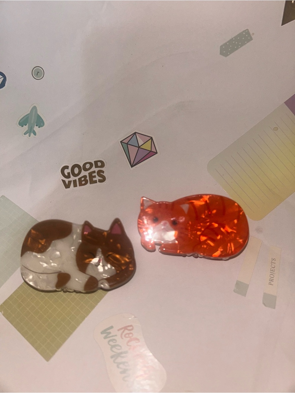 Pair of Sparkle Cat Resin Hair Clips  - Brown & Orange